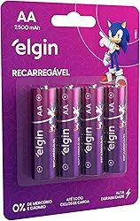Pilha recarregável AA 2500Mah Elgin com 4 unidades Comum