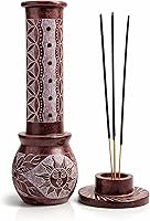 Vista 10 de Soporte para varillas de incienso de mármol tallado a mano, quemador de incienso negro con base colectora de cenizas, luz de té y soporte