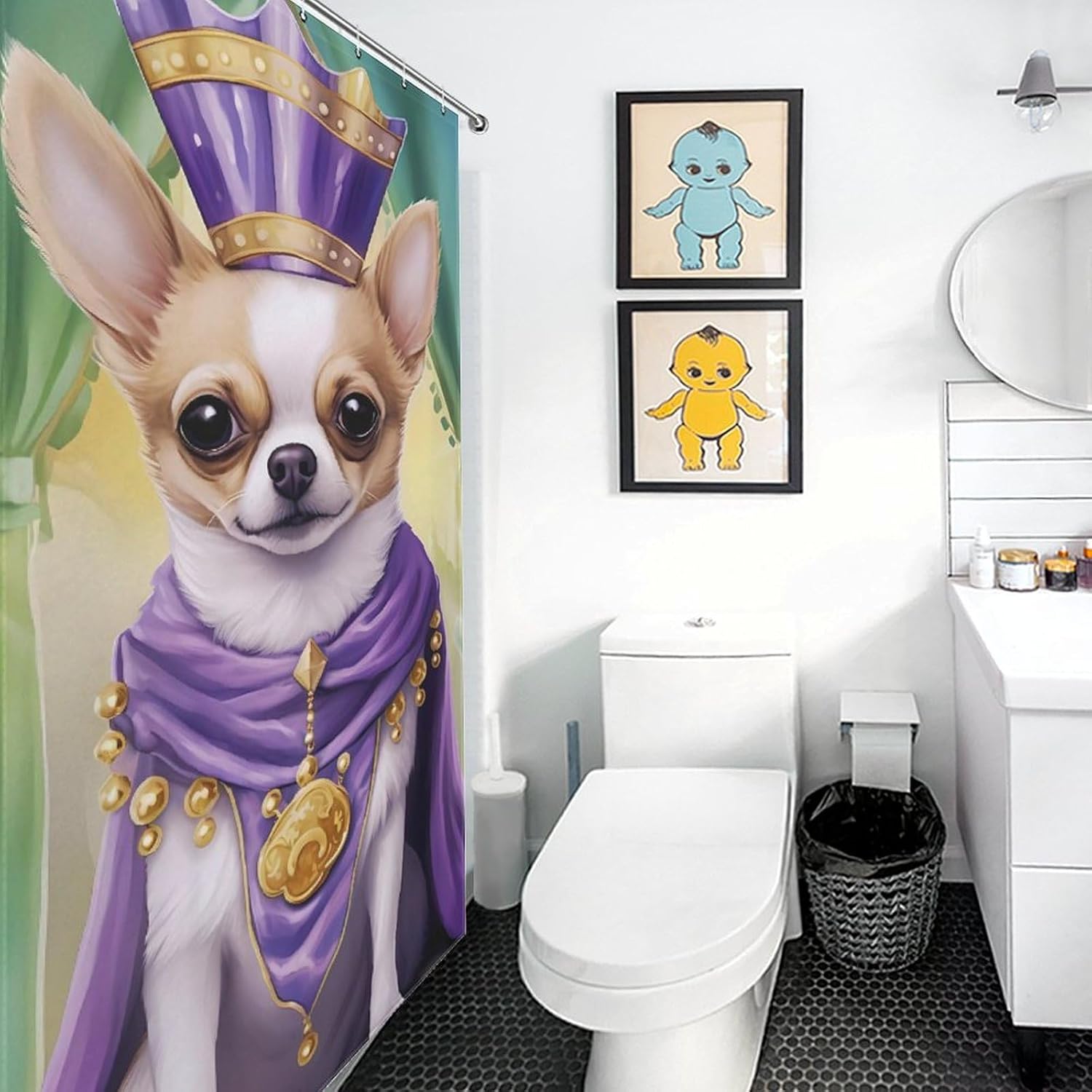 Chihuahua King of Mardi and Gras Funny Shower Curtains Washable Bath Curtain Liner with Hooks for Bathroom Bath Tubs