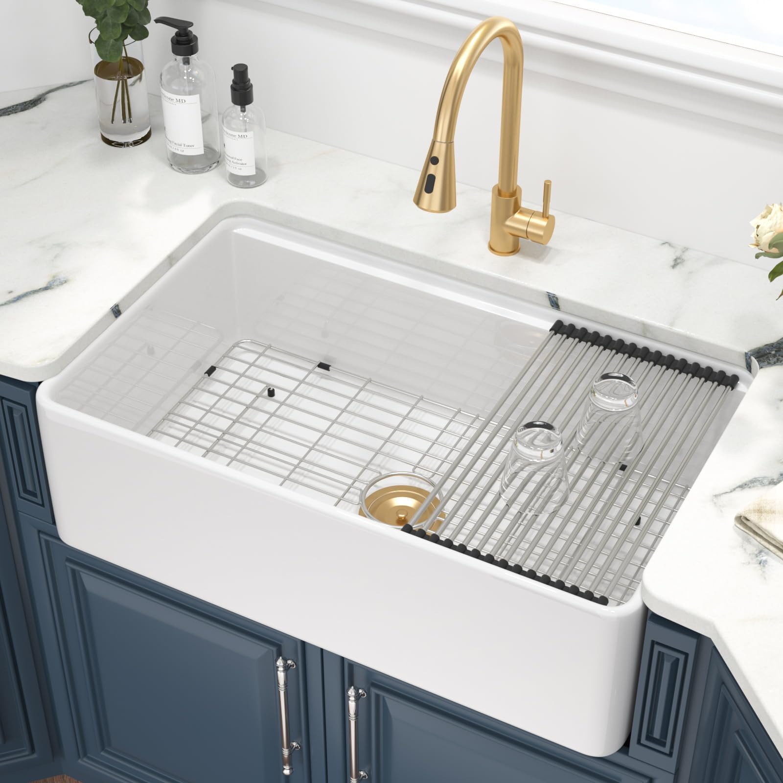 Kichae Lavello da cucina in porcellana refrattaria, 83 cm, colore: bianco