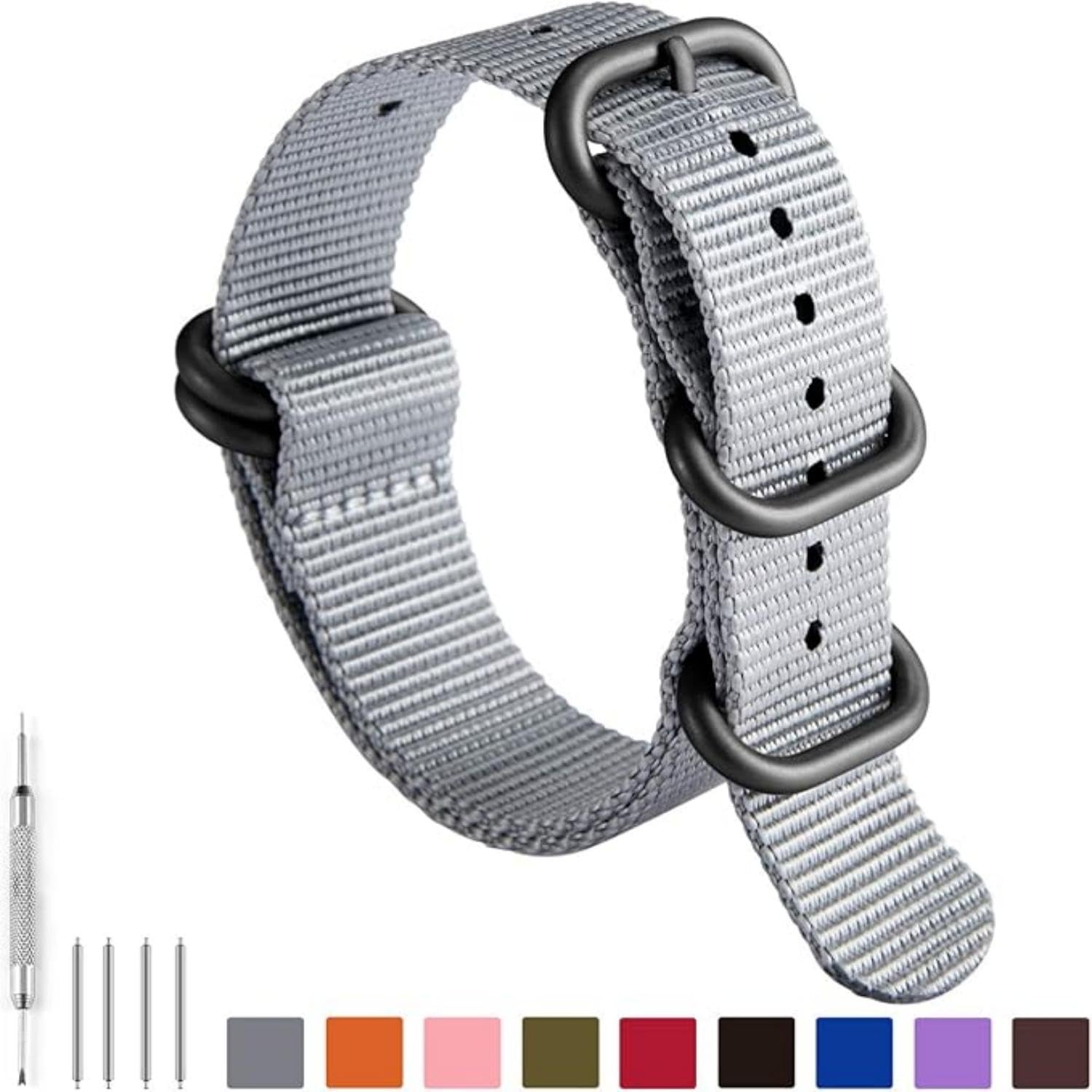 BINLUN Correa de Reloj de Nylon Military G10 Ballistic Nailon Bandas Multicolor para Hombres Mujeres 18mm 19mm 20mm 21mm 22mm 23mm 24mm con Hebilla de Acero Inoxidable Plateado/Negro — view 2