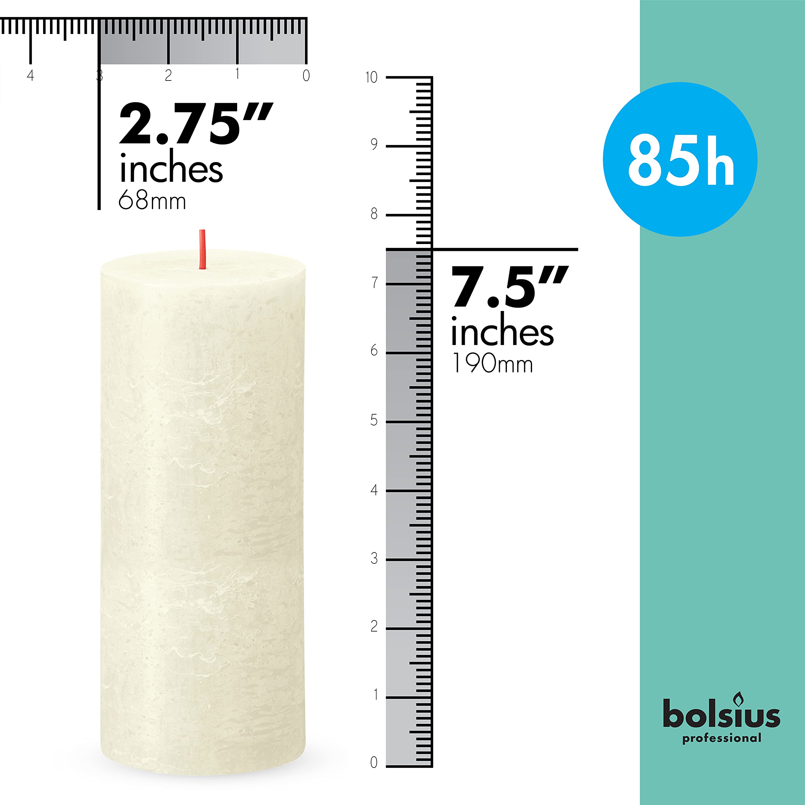 BOLSIUS Rustikale Stumpenkerzen, elfenbeinfarben, 7,9 x 19,1 cm, hochwertig, europäische Qualität, natürliches, umweltfreundliches Wachs auf pflanzlicher Basis, geruchlos, tropffreies, rauchfrei, 85