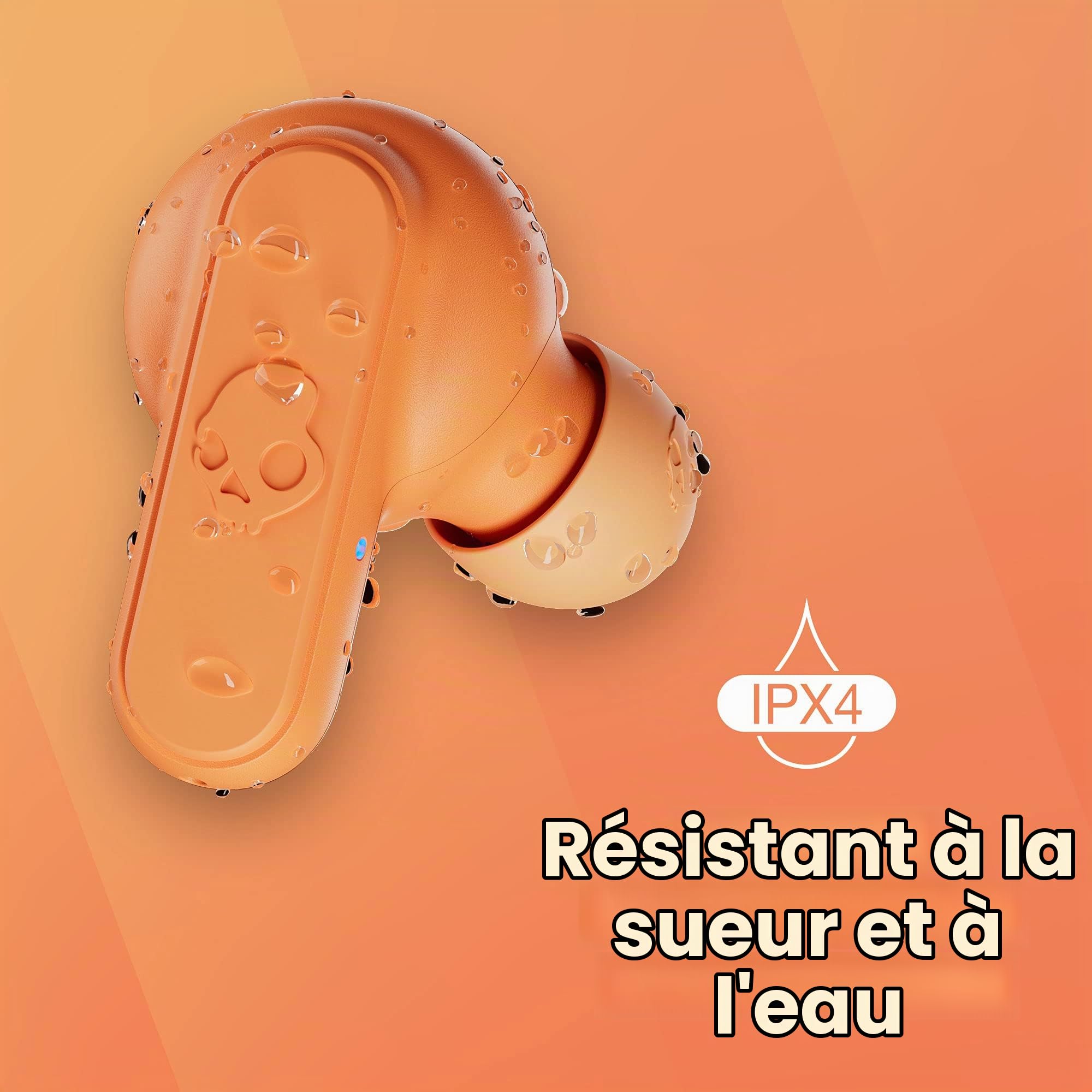 Skullcandy Dime Écouteurs Intra-Auriculaires sans Fil, Autonomie 12 h, Microphone, Compatibles iPhone + Android + Appareils Bluetooth - Orange
