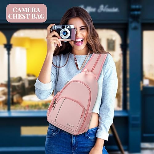 Miniatura 12 de BAIGIO Mochila para cámara pequeña para fotógrafos, resistente al agua, bolsa cruzada para cámara, mochila de viaje Caemra para cámara DSLR SLR sin