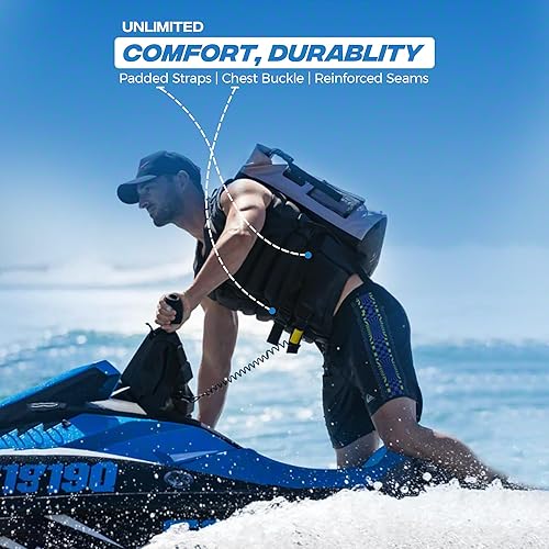 Miniatura 2 de Mochila seca impermeable gris de 35 litros  Bolsa seca flotante para kayak, viajes, camping, playa, paddleboarding  Bolsa duradera a prueba de agua