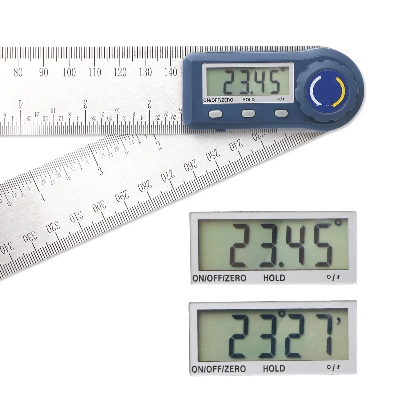 Rapporteur d'angle, Règle de détecteur d'angle numérique 7 pouces/200 Mm en acier inoxydable avec boîtier, détecteur d'angle de rapporteur numérique for la mesure du travail du bois(0-200mm widen)
