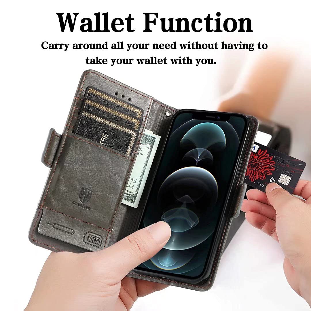 Funda para Xiaomi 13T Pro, Elegante Funda de Piel con Tapa Tipo Libro a Prueba de Golpes, Gris