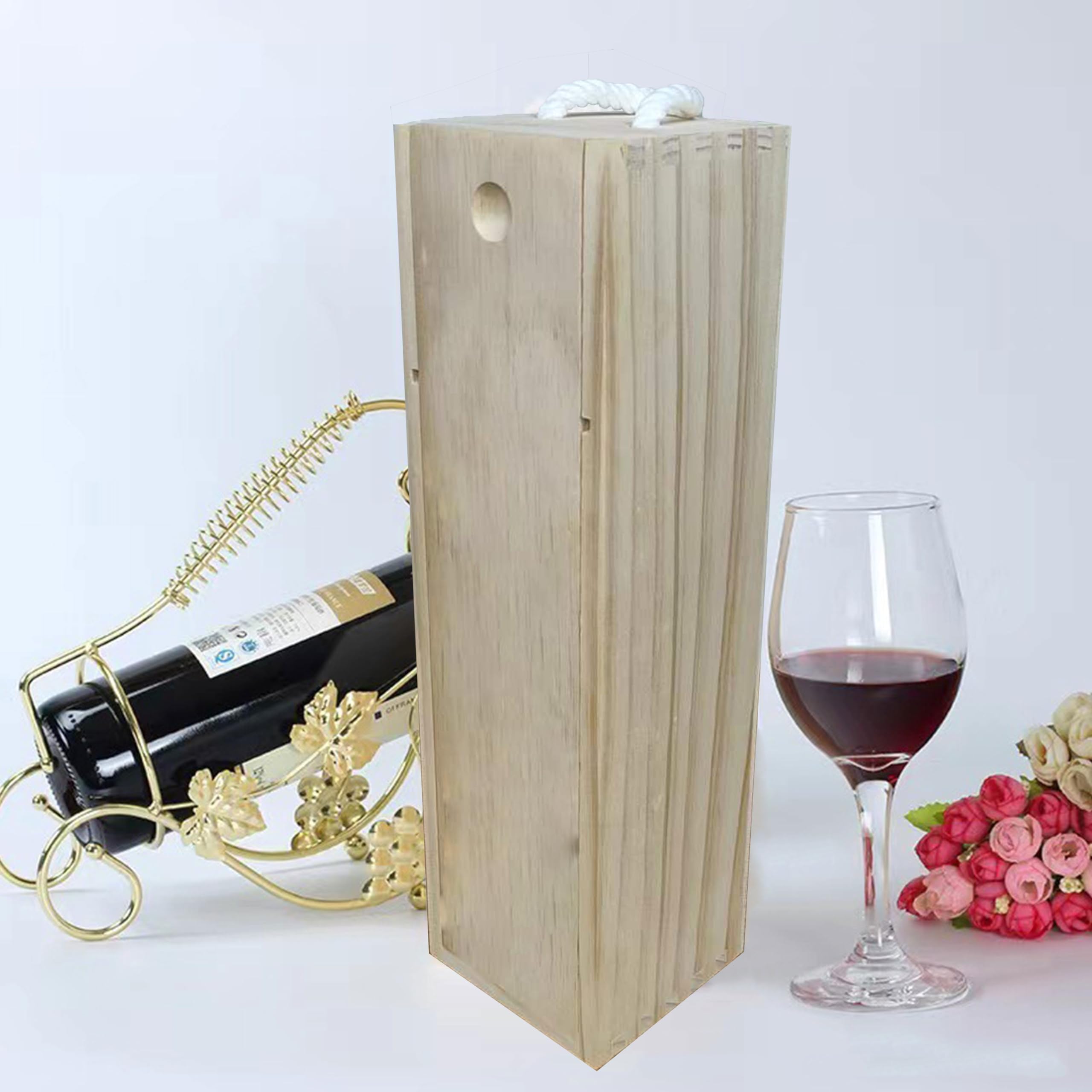ARTAWEIN 3 cajas de vino de madera sin terminar con asas para manualidades, regalos, cumpleaños y fiestas de inauguración de la casa, personalizables con pintura, grabados e impresiones (13.7 x 4