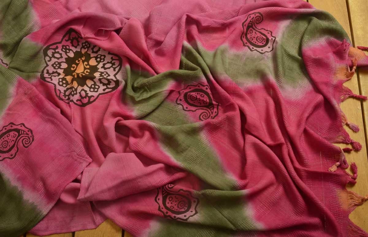 Handwoven Turkish Towel Bath and Beach Peshtemal Towel - Spa Sauna Yacht Beach Hamam Yoga Meditation Shawl - Batique Hand Dyed Wood Block Printing - One of a Kind