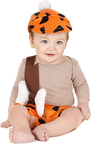 Flintstones Bamm-Bamm Infant Costume - Baby Caveman Costume, Dinosaur Bone Sash & Hat for Kids Halloween Party