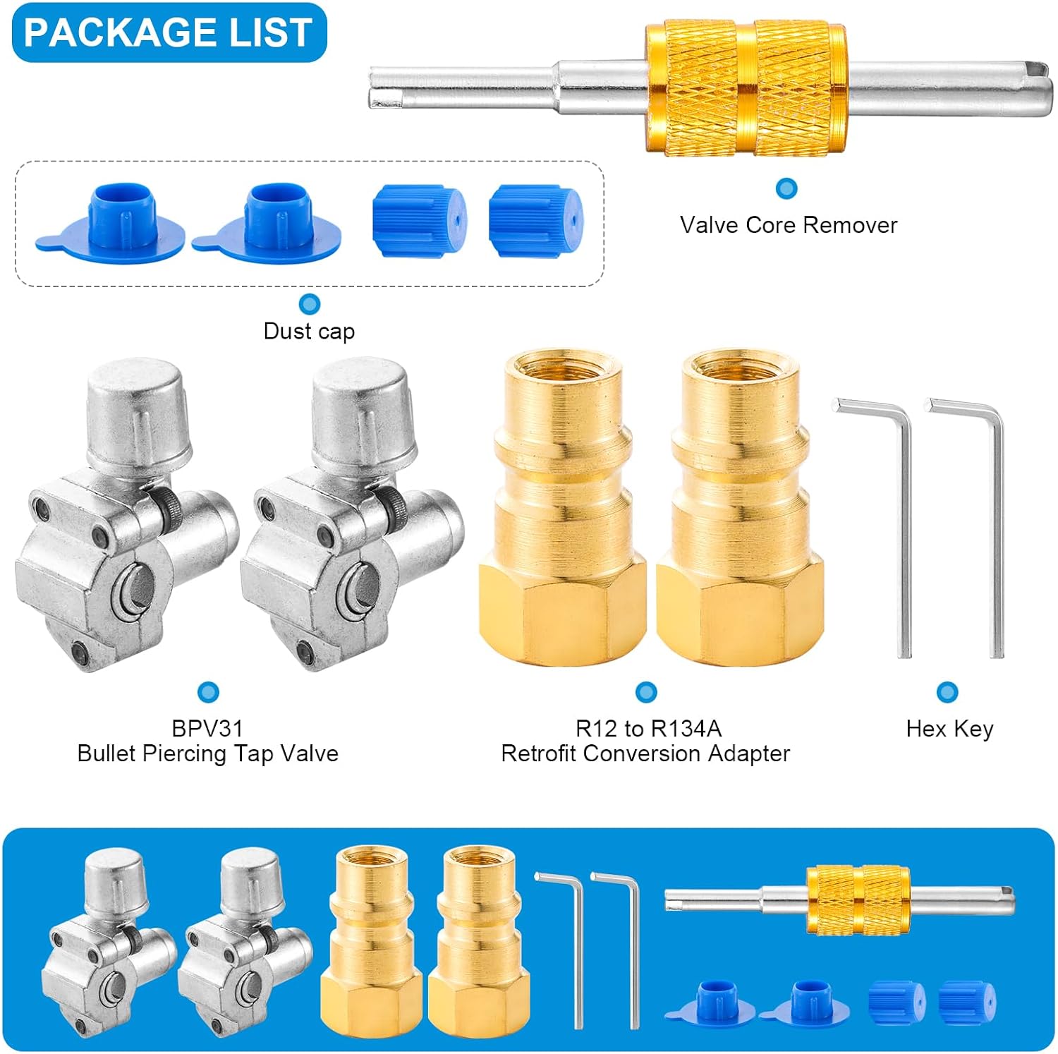 AC Retrofit Valve Kit, Retrofit Valve Kit, R12 to R134A Conversion Adapter with BPV31 Bullet Piercing Valve for HVAC Refrigerant System R12 R22 R502 R134A (Retrofit Valve + Adapter)