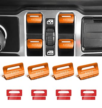 for Jeep 4 PCS Upgrade Metal Window Switch Button Cover Compatible with Jeep Wrangler JL JLU 2026 2025 2024 2023 2022 2021 2020 2019 2018 & Gladiator JT 2020-2026 Interior Accessories Orange