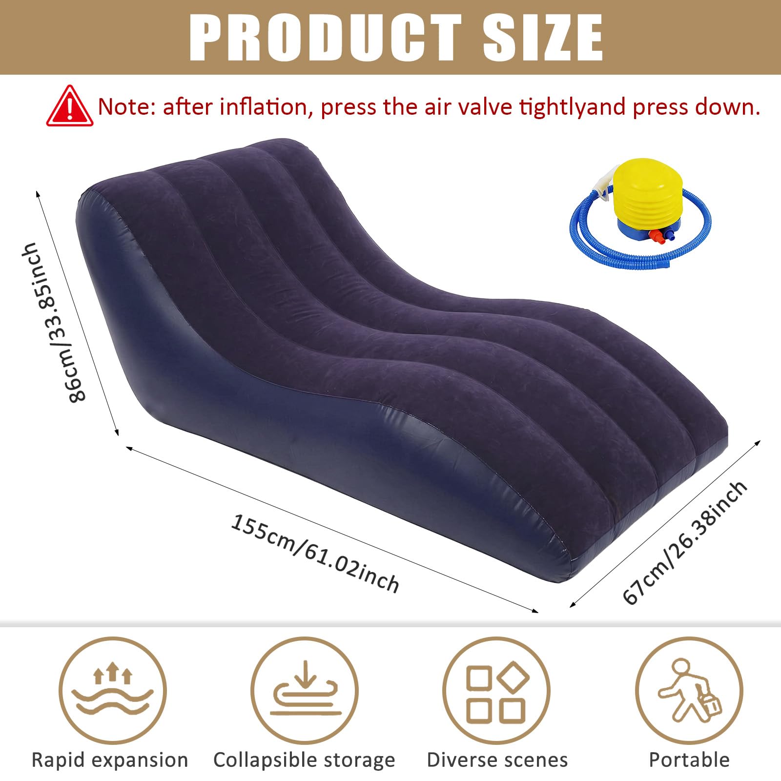 Sofá hinchable, sofá hinchable con bomba de pie, sofá de camping portátil, superficie flocada, sofá impermeable hinchable para exteriores, interior, piscina (azul)