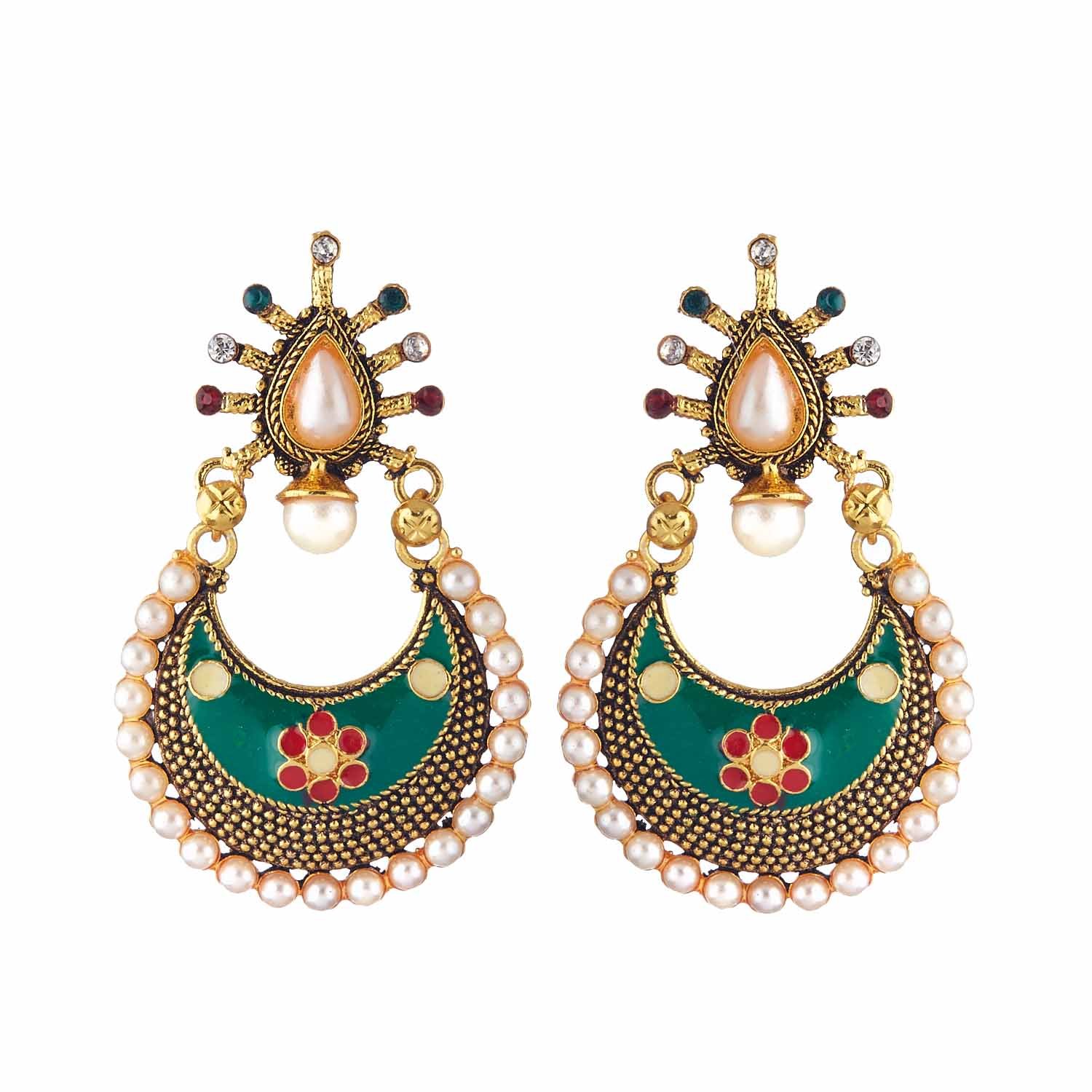 Zeneme Earring Meenakari Traditional Green Chandbali Pearl Trendy Earring Jewellery For Girl And Women (B06ZY76J58) Amazon Price History, Amazon Price Tracker