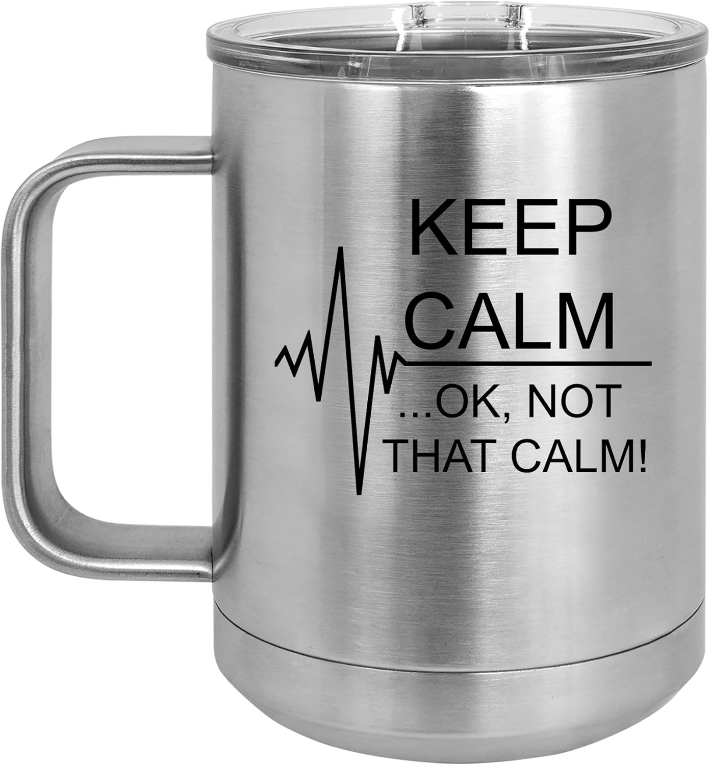 15 oz Tumbler Coffee Mug Travel Cup With Handle & Lid Vacuum Insulated Stainless Steel Keep Calm Ok Not That Calm Nurse Paramedic Medical EKG (Teal)