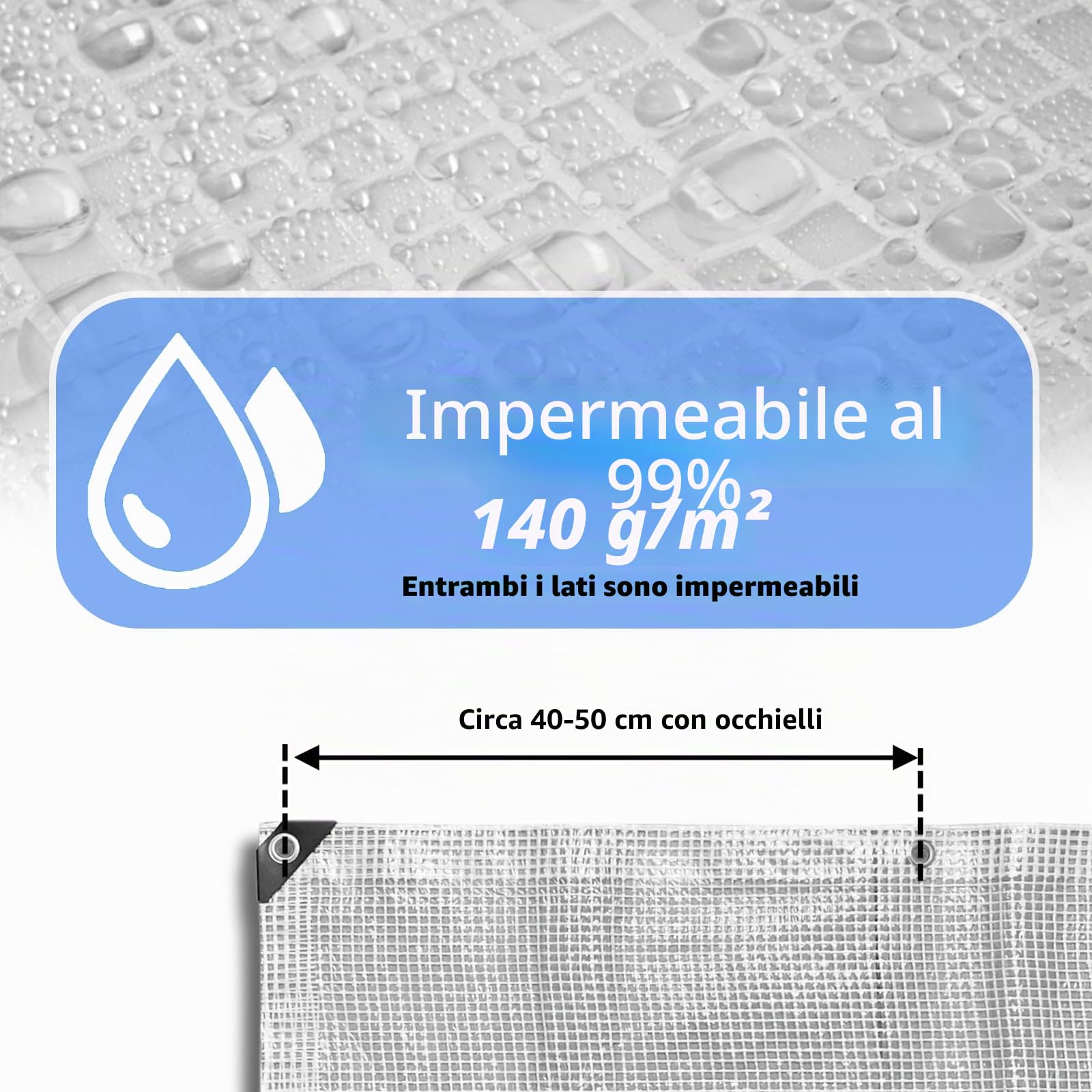 Telo impermeabile 2x4m, resistente all'inverno, 140g/m², trasparente, con occhielli per piante, mobili, barca, camion, legna da ardere