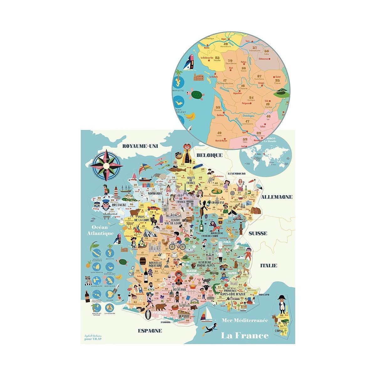 Carte de France Magnétique Jeu Éducatif en Bois pour Enfant Dès 5 Ans | Régions et villes à assembler | apprentissage ludique de la géographie | pièces aimantées à déplacer | idée cadeau ludique