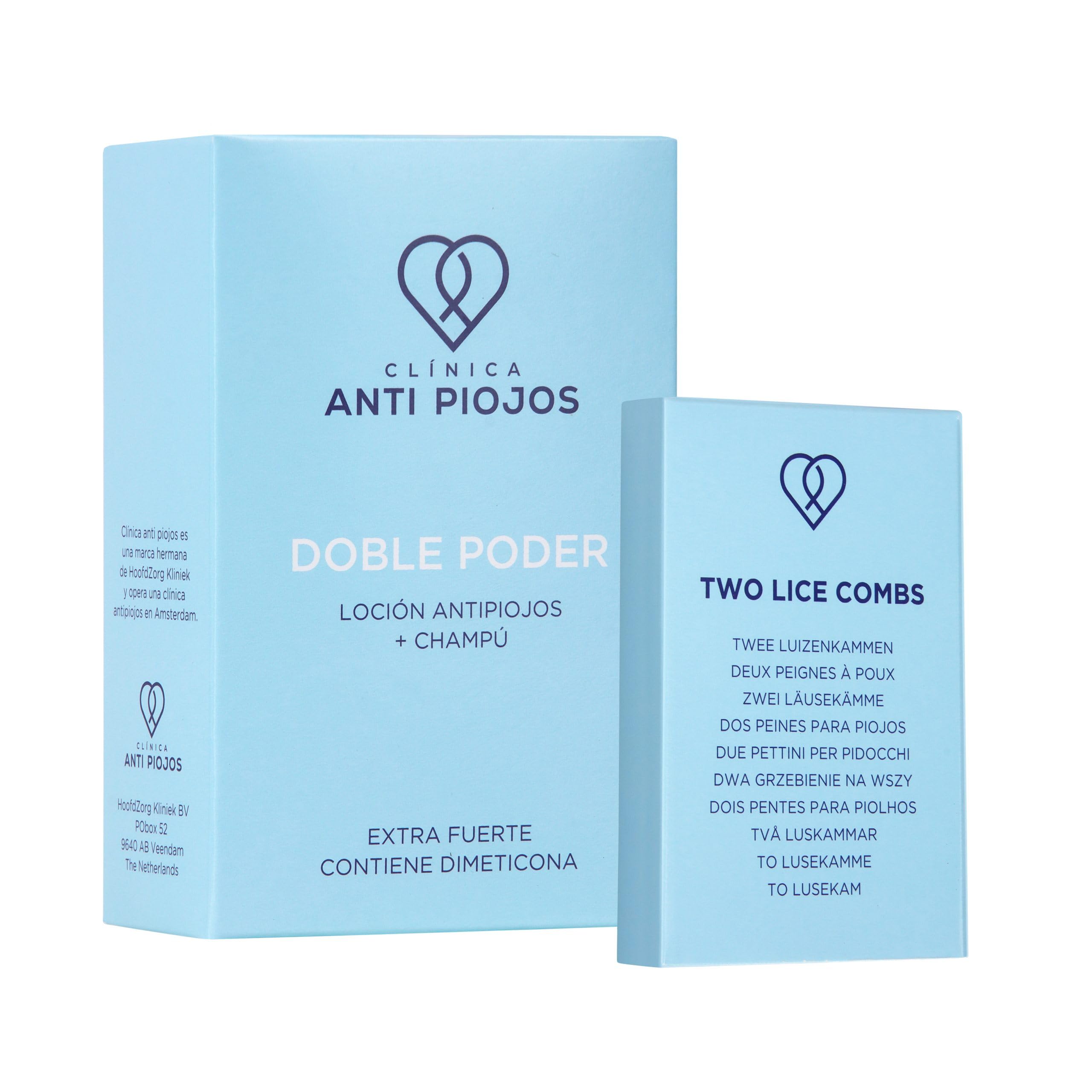 Doble Poder con pettini (loción contra piojos y champú contra piojos) de Clínica Anti Piojos - dos botellas con un total de 200 ml - con dimeticona