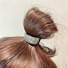 Wendalern Boho Rhinestone Ponytail Holder Cuffs Geometric Elastic Scrunchies Silver Crystal Ponytail Hair Tie Band Luxury Ponytail Hairband Ring Hair Accessories For Women And Girls