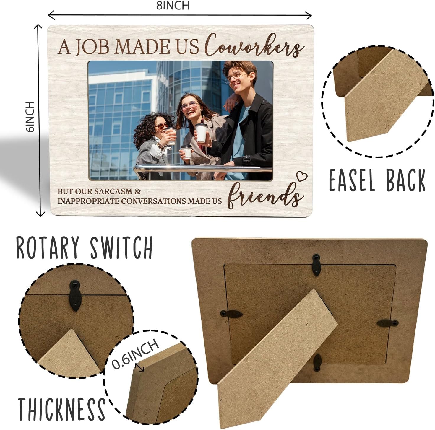 Coworker Gifts Picture Frame - Best Friend Wooden Photo Frame 4x6, Gifts for Coworkers Friends - Image 2