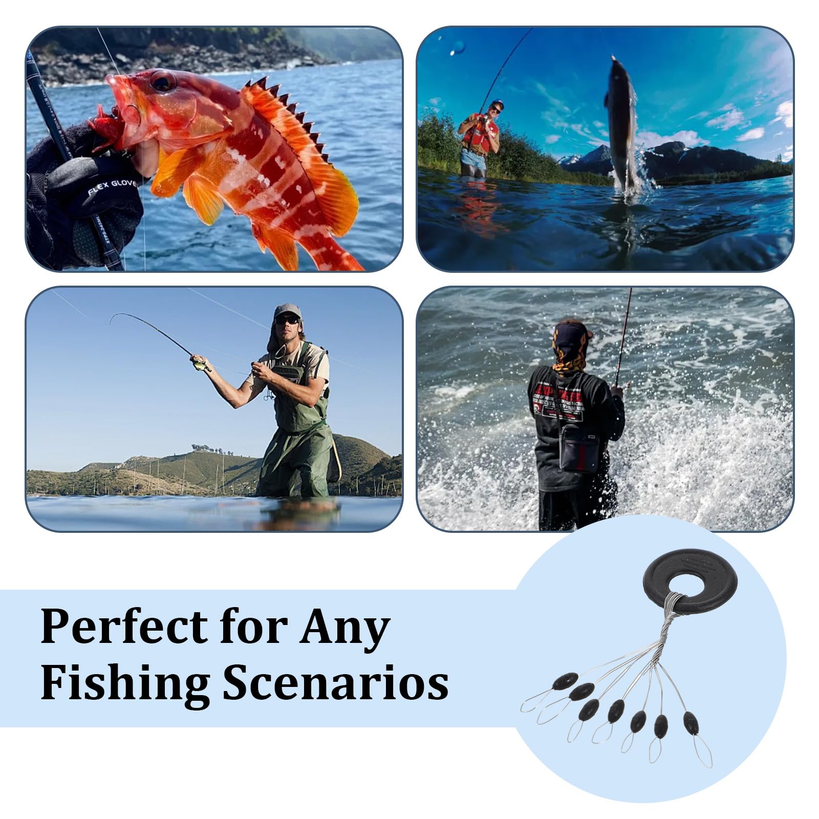 Tyqour 200 topes de goma 6 en 1 para pesca de pequeñas perlas de goma, ovaladas, para pesca de truchas, ríos, lagos