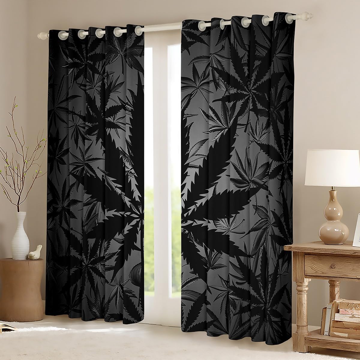 Erosebridal Marijuana Leaf Window Treatments for Kids Boys Girls Teens,Neon Cannabis Leaf Curtains 42x63,Velvet Window Curtains,Trippy Botanical Plants Shades Drapes 2 Panels