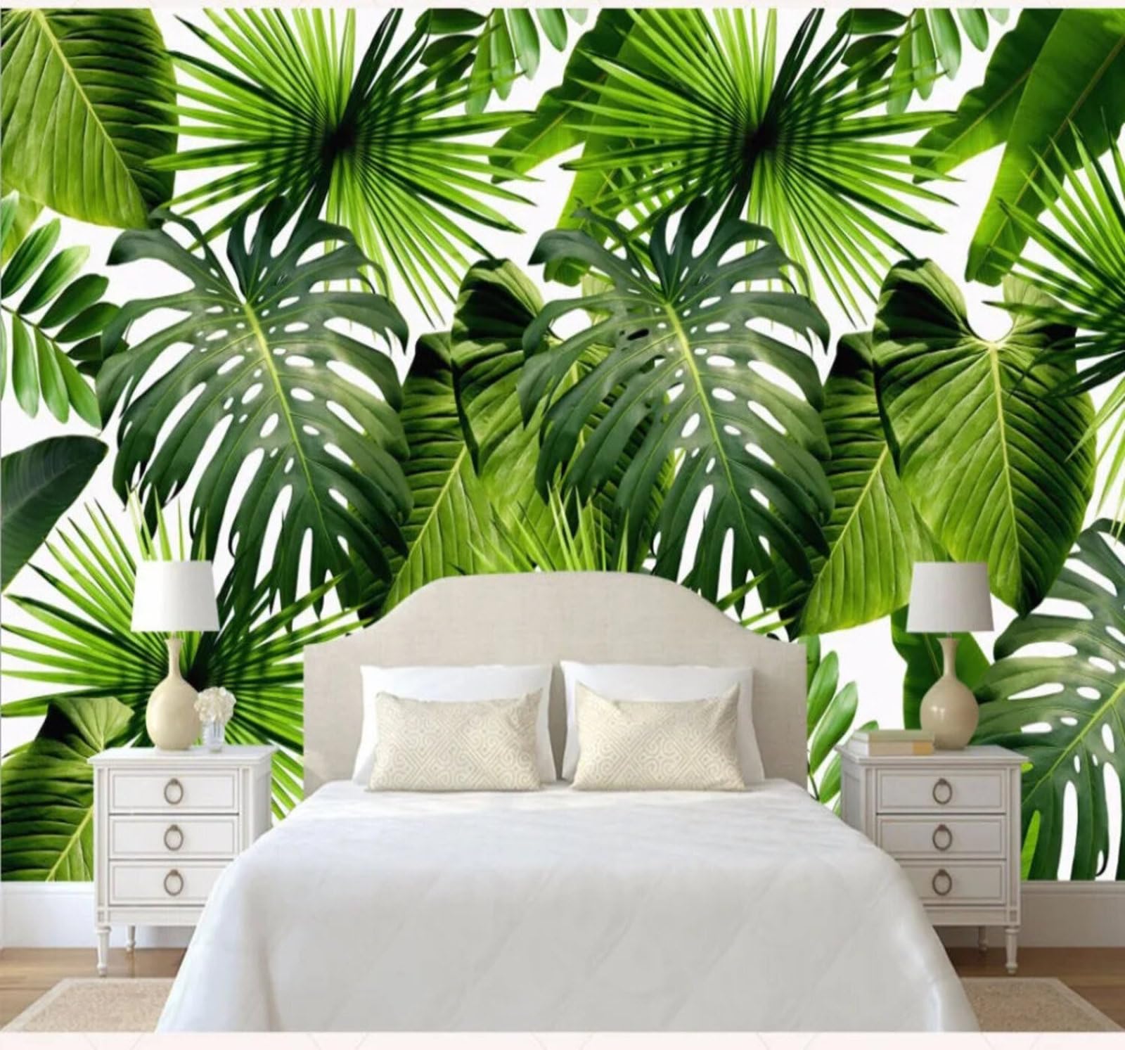 Tzxztt Fresh Tropical Plants Green Banana Leaves Modern 3D Wallpaper Premium Textured Silk Neutral Tones Material Ideal for Living Room Bedroom-430cm×300cm