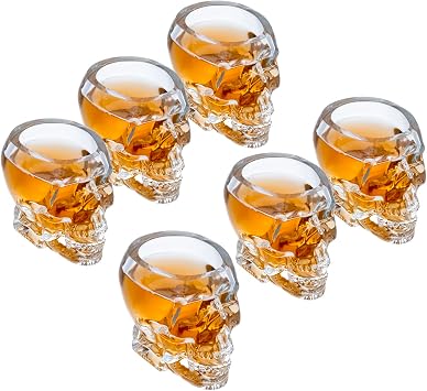 MyGift Set of 6 Skull Shot Glasses 2.8 Oz Clear 3D Design