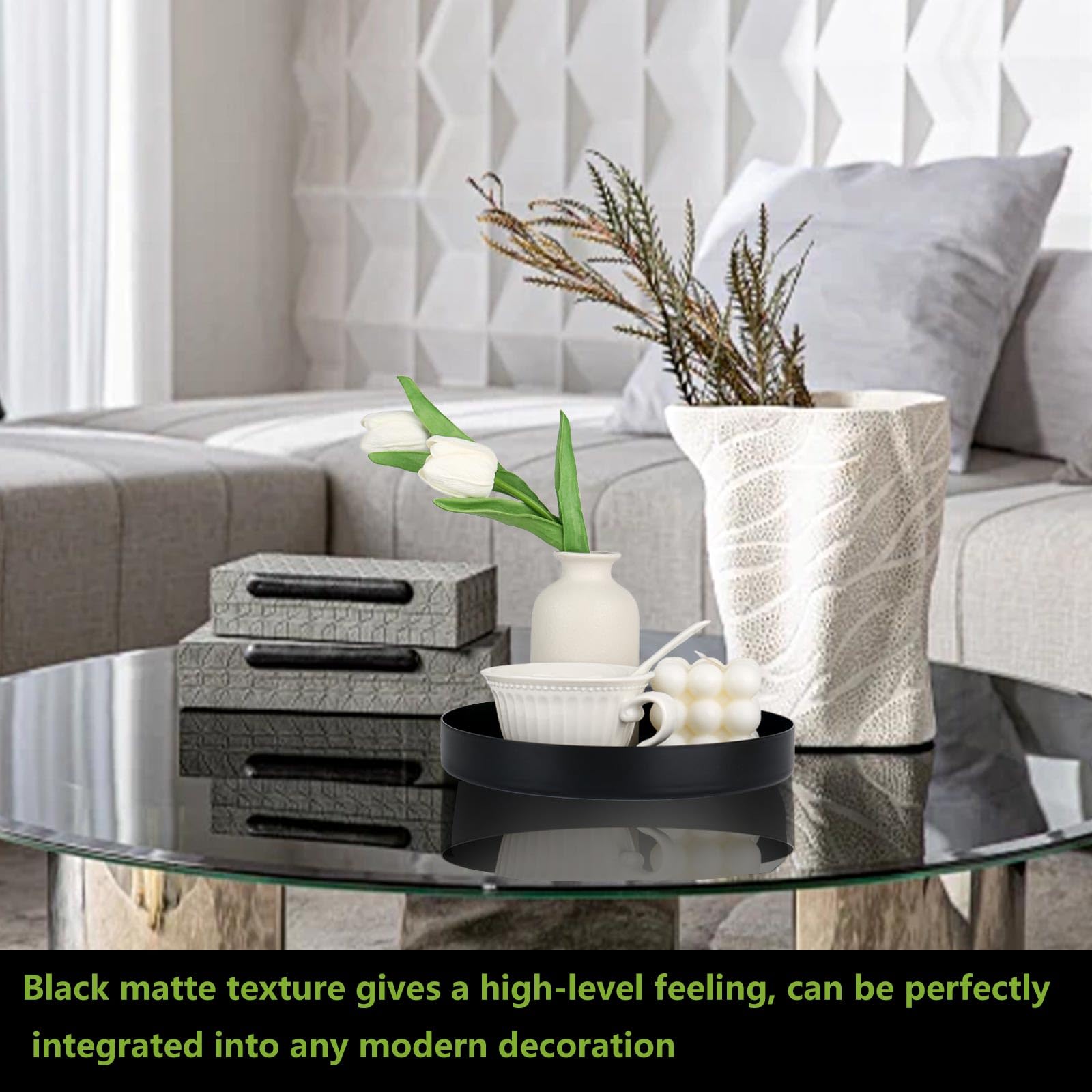 Vassoio Decorativo Rotondo In Metallo - Ø20 Cm, Nero Opaco, Per Centrotavola - Foto 7