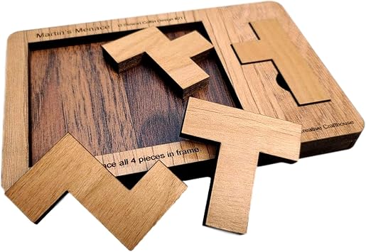 Creative Crafthouse Stewart Coffins Martins Menace 4 Piece Wooden Puzzle - Brain Teaser for Adults, Laser Cut Maple Wood, Impossible Puzzles Series, Handmade Gift, Made in USA