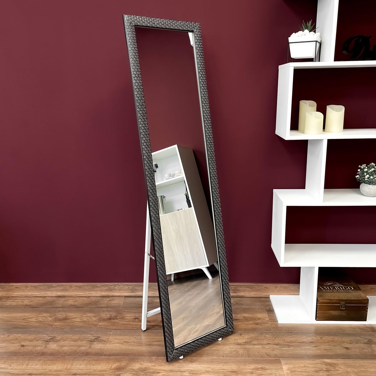 Homey Espejo Alto de Cuerpo Entero Rectangular de Pie, Modelo Grester, Decorativo, Práctico y Funcional, Medidas: 146 cm Alto x 38,3 cm Ancho x 28,5 cm Fondo