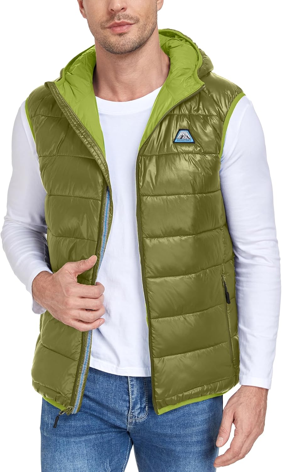 Mapamyumco Men's Hooded Puffer Vest Waterproof Lightweight Quilted Puffer Vest Full Zip Sleeveless Jacket Winter Outerwear