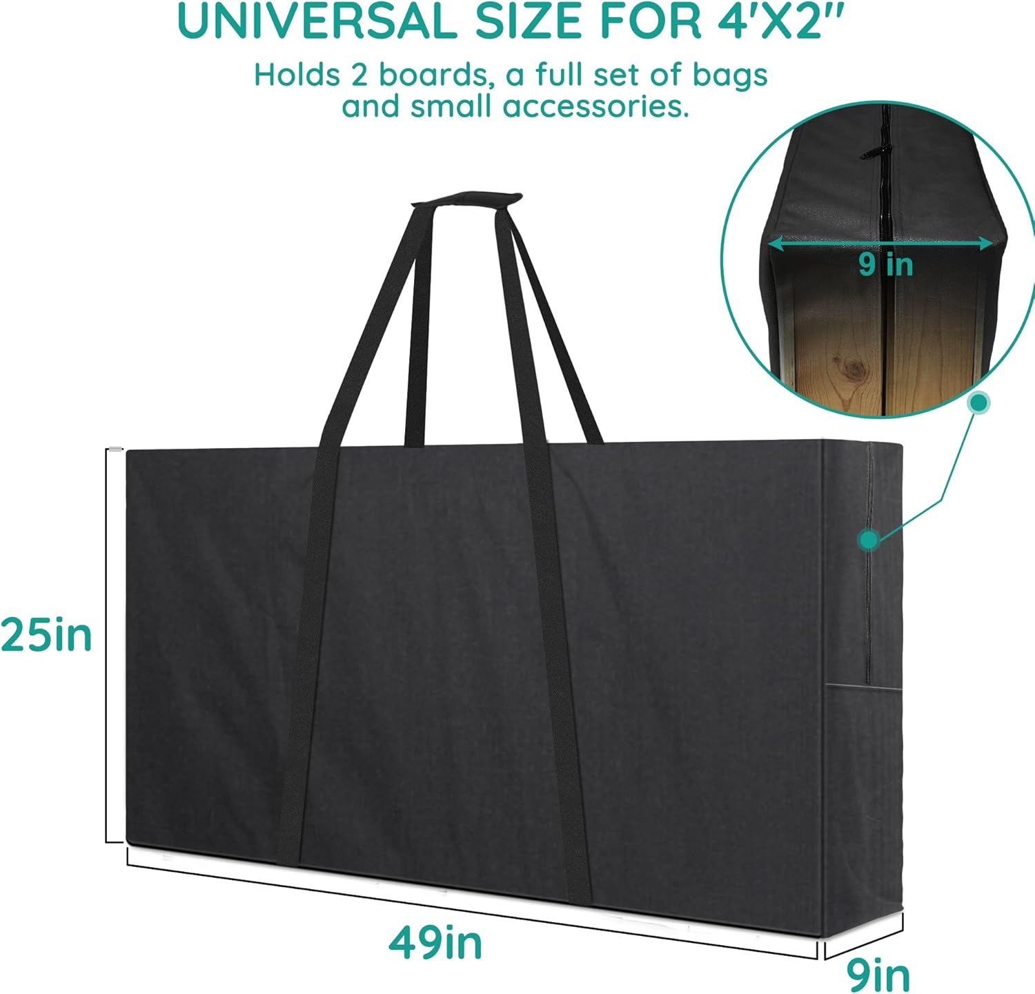ZKOO Cornhole Carrying Case Fits 4' x 2' Regulation Size Board, Heavy-Duty 600D Cornhole Boards Bag with Extra Pockets for Cornhole Outdoor Games