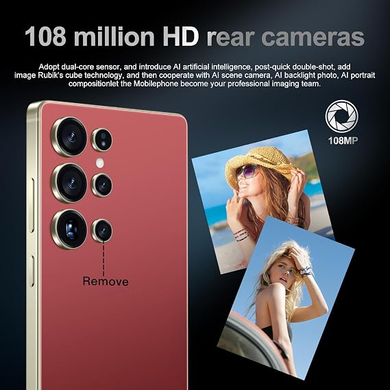 MMY I25 Ultra 5G Unlocked Smartphone,16GB+512GB Fully Cell Phone for Android 14, 6.99 Unlocked Cell Phone, 7000mAh, 68MP+108MP Dual Camera/Dual SIM/Fingerprint Lock/Face (Wine Red)