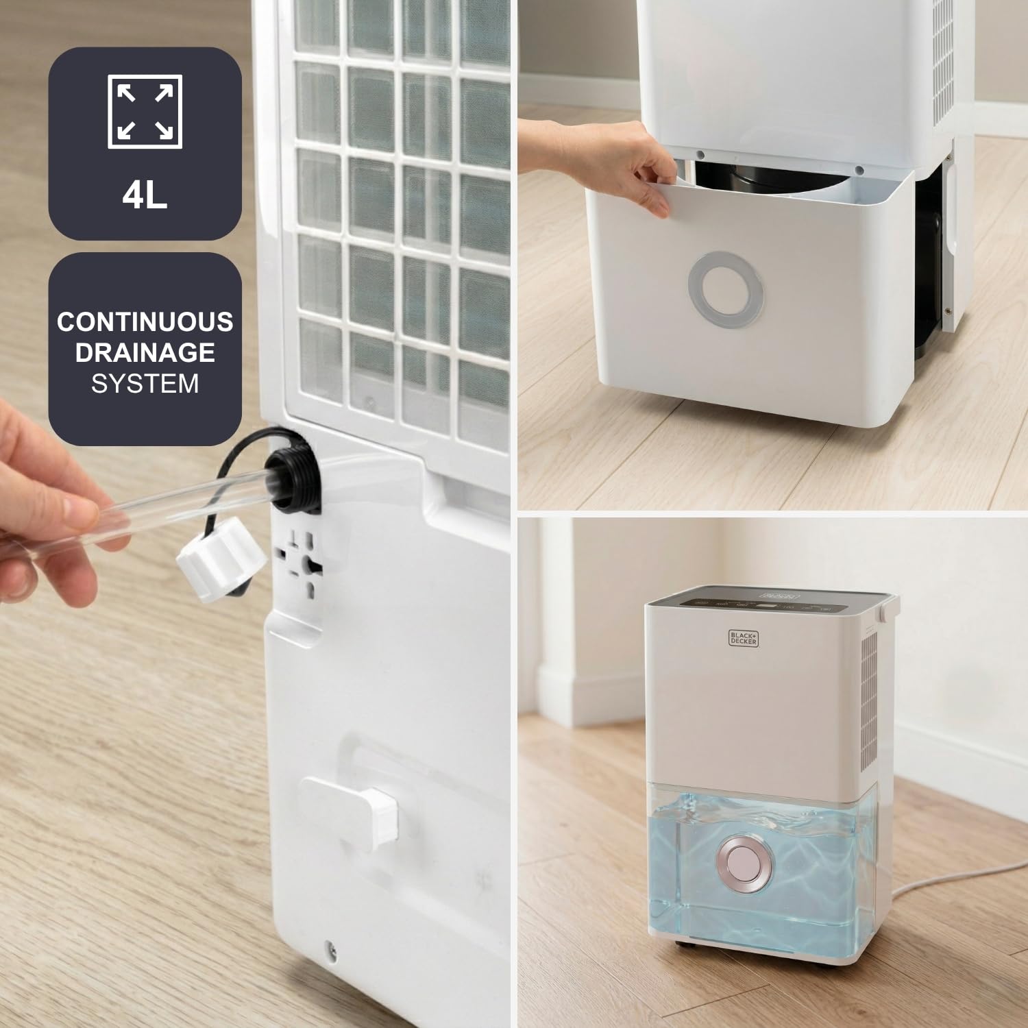 BLACK+DECKER - Deumidificatore e purificatore d'aria BXDH20E + 20 L/giorno | HEPA13 | Asciugatura biancheria | 2 velocità | 400W | Serbatoio 4 L | Programmabile 24h | Ruote | 40 m² | Bianco