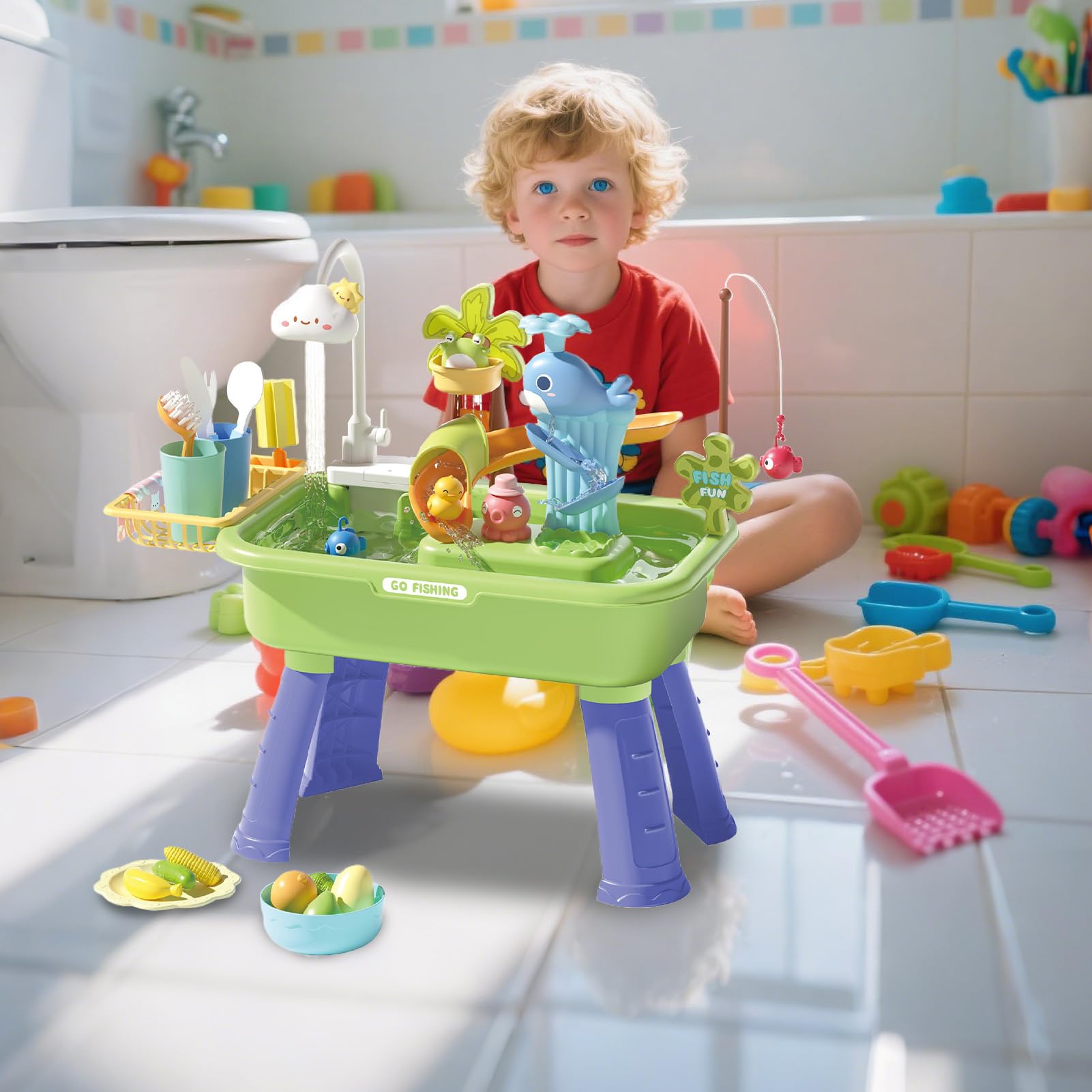 Wassertisch Outdoor Sand- Und Wassertisch | Sinnesförderndes Lernspielzeug Mit Pumpe Für Zuhause Garten Förderung Der Hand-Augen-Koordination Spielspaß Draußen