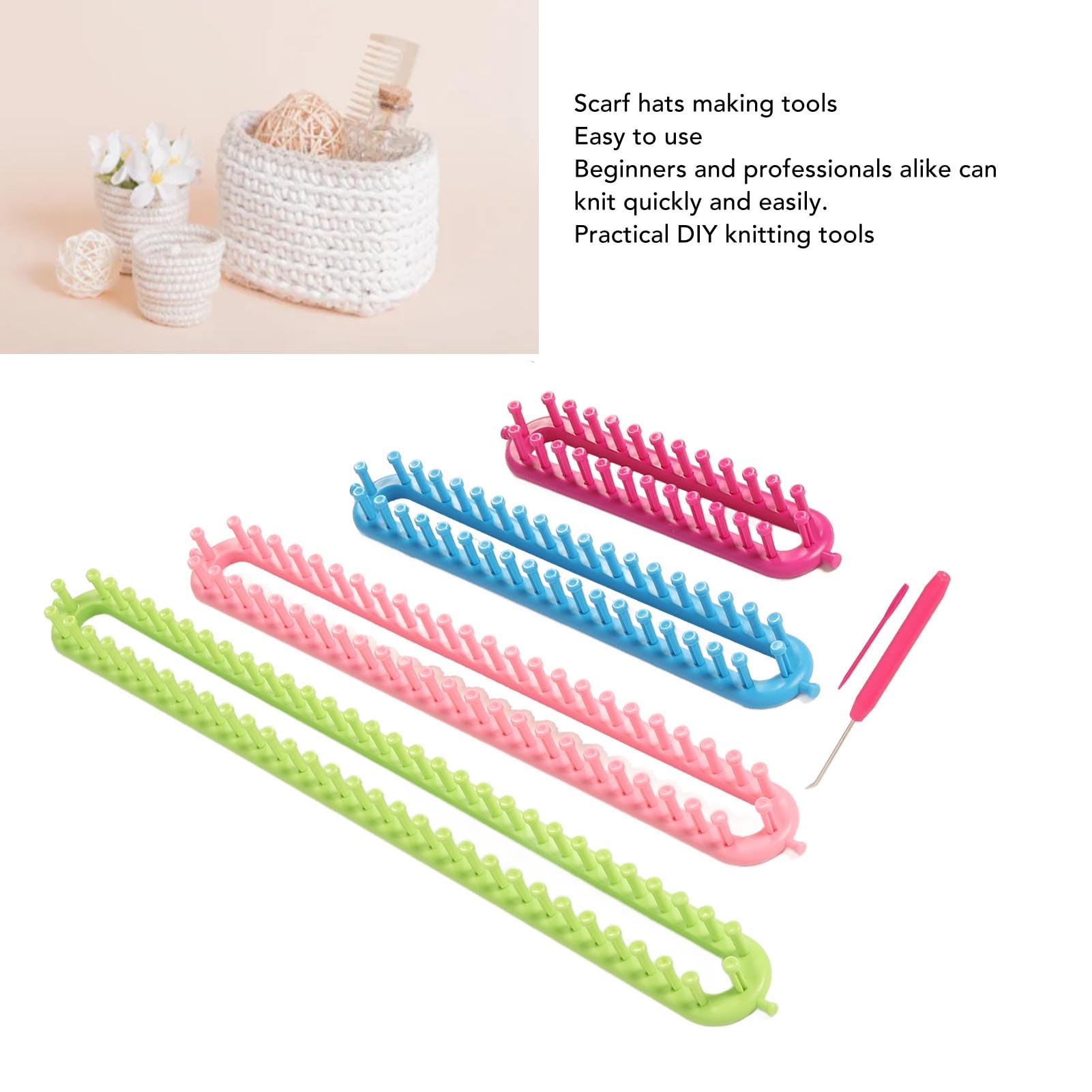 Tissting 6 Stück Strickwebstuhl Set, 26–57cm 4 Größen Lange Webrahmen Kunststoff Webstühle Set mit Strick und Hakennadel, DIY Handwerk Knitting Loom für Schals, Pullover, Decken