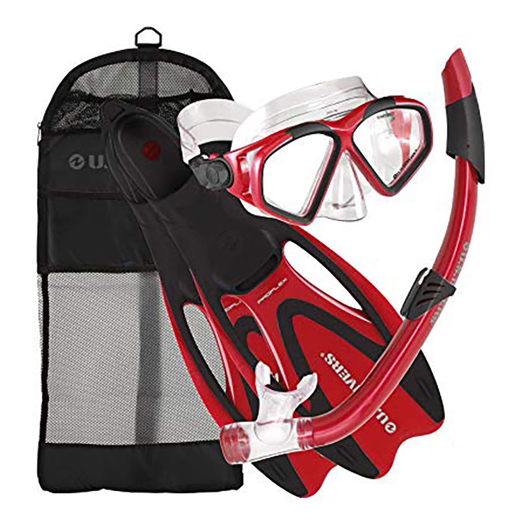 Cozumel Seabreeze Adult Snorkeling Combo Set with Adjustable Mask, Snorkel, Extra-Large Fins (11.5-13), and Travel Bag, Red, SR259O0601XL