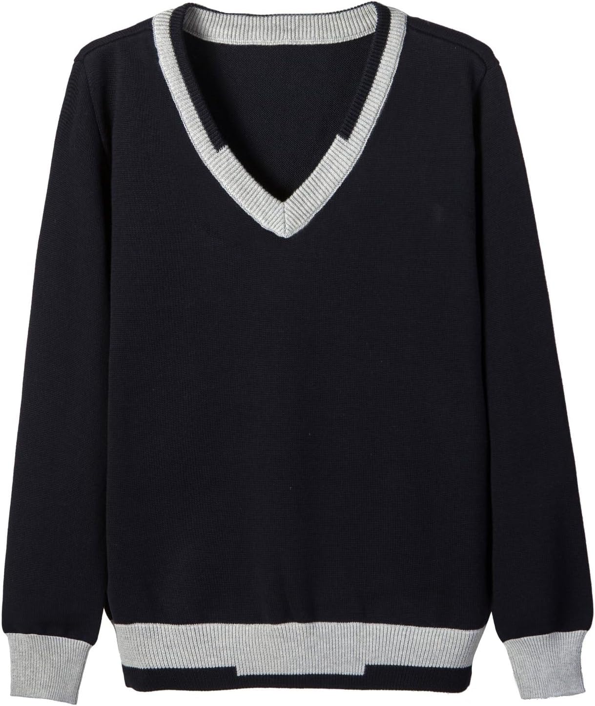 eton kidd Unisex V Neck Pullover Sweater with Stripe Trim Cotton Windproof Cuffs