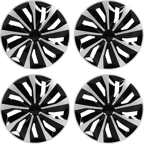 Miniatura 7 de 4 tapacubos universales de 14 pulgadas, para la mayoría de automóviles, color negro y plateado