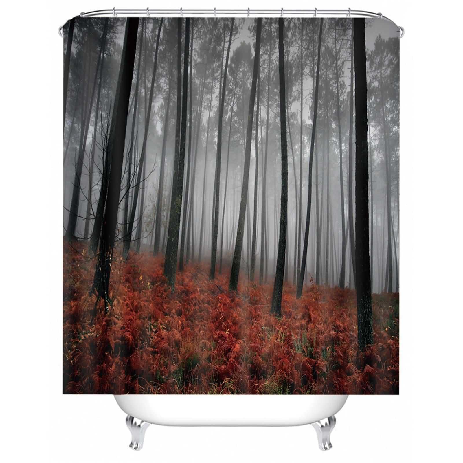 Rideau douche qui colle pas noir et rouge forêt 200x180 coton luxe avec anneaux