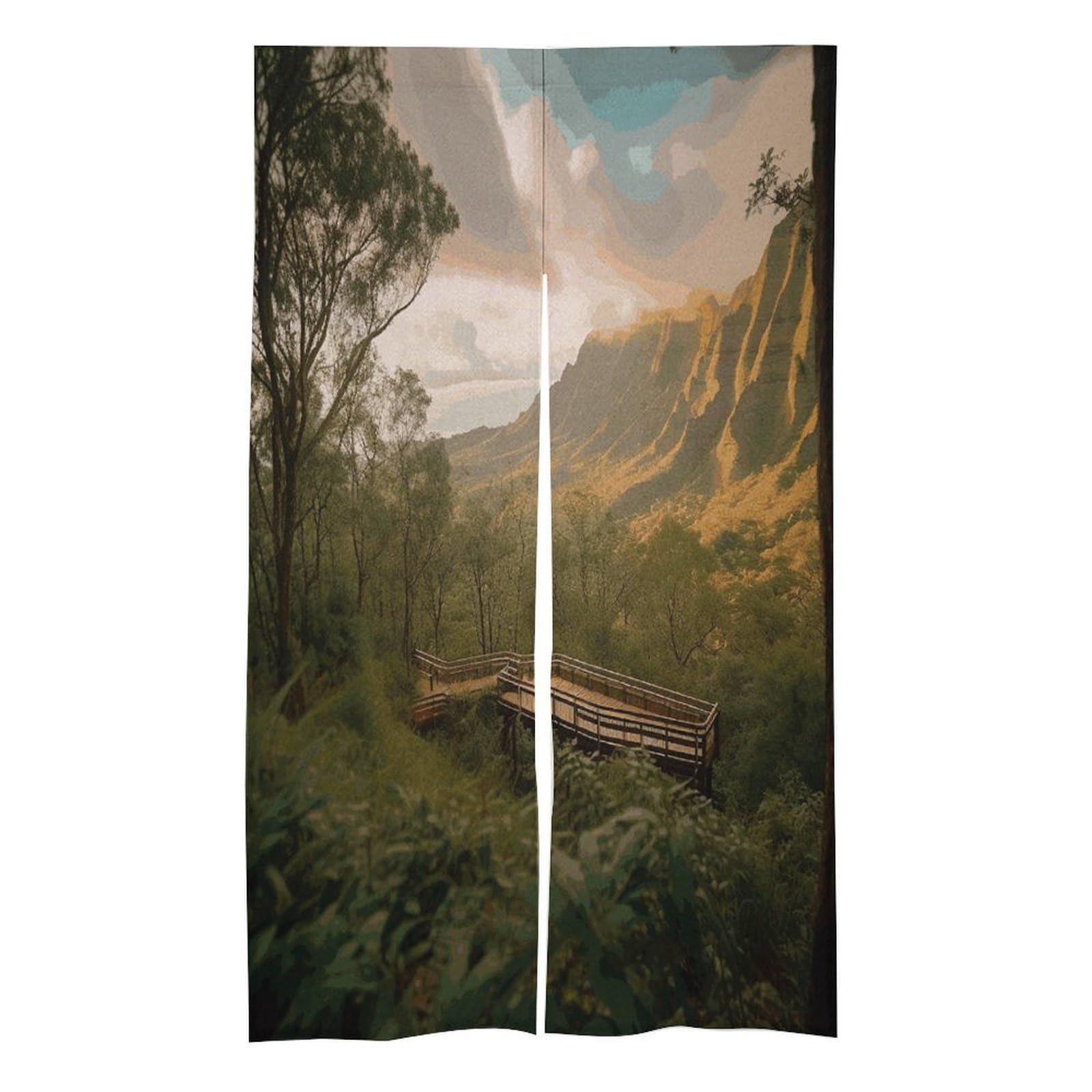 FekiLoot Wilderness Park Door Curtain Splice Japanese Style Theme Blackout Doors Cover Hemp Door Tapestry Temperature Protection Barrier Doors Screen for Various Rooms 17W X 57L Inch