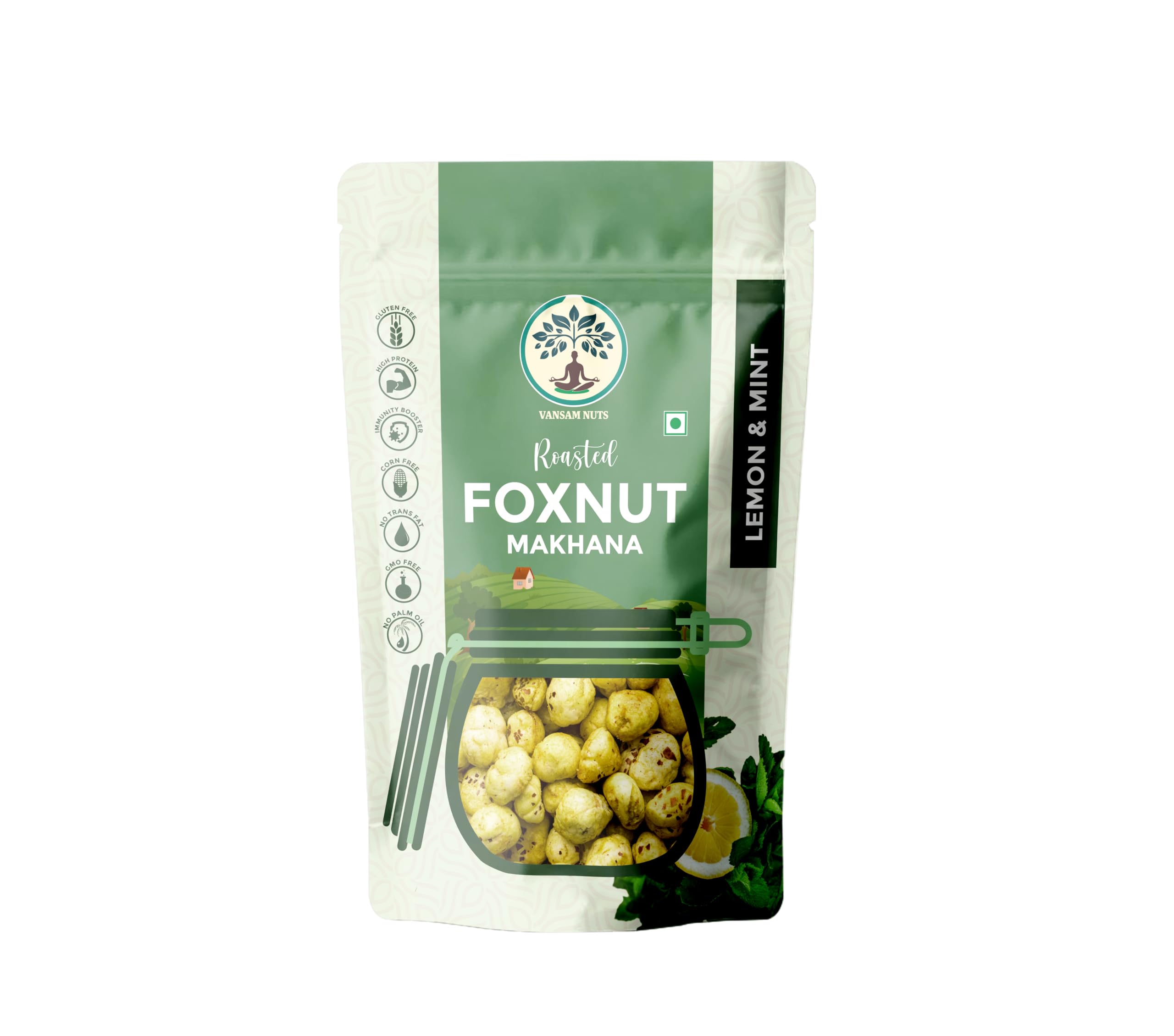 Vansam Nuts Lemon & Mint Roasted Foxnuts (Makhana) | Palm Oil Free