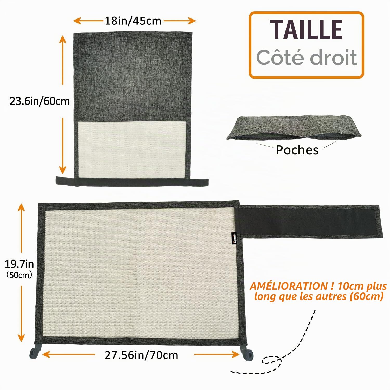 NATUYA Protecteurs de Meubles de Cats-Cat - Coussin dissuasif Contre Les griffures - Coussin de canapé Extensible et Anti-Rayures (Gris Foncé, Accoudoir en Sisal - Droite)