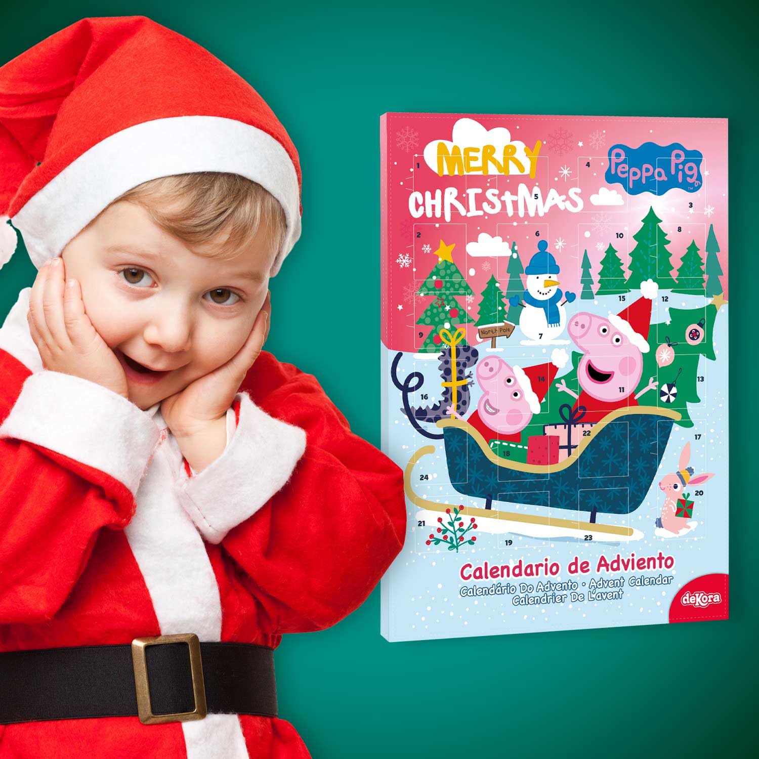 Calendario de adviento Peppa Pig 24 chocolatinas 50g chocolate con leche colorantes naturales Navidad