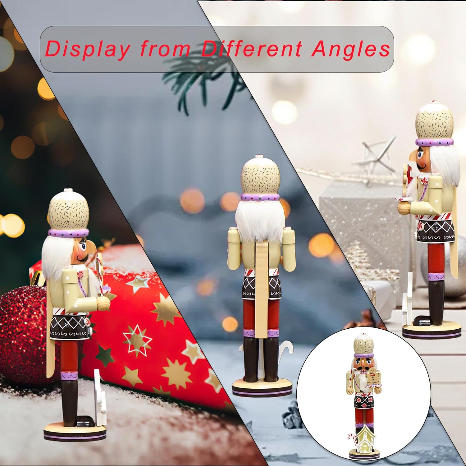 Gingerbread Nutcracker Figures 14 Inch Nutcracker Christmas Decor Traditional Wooden Nutcracker Ornaments for Desktop Table Shelves Collectible Xmas Decor(Gingerbread B)
