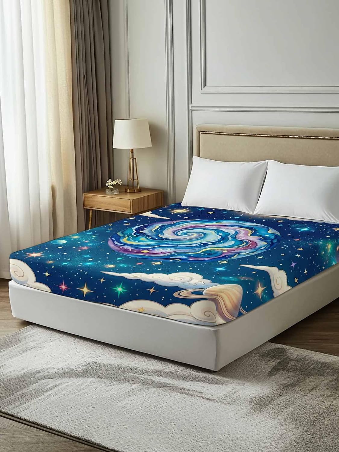 Full Flat Sheet, Children's Day Full Bed Sheets Only, Soft Microfiber Flat Sheet, Galaxy Universe Stars Starry Sky Rocket Hotel Quality Bedding Top Sheet Bedroom Home Dorm Decor
