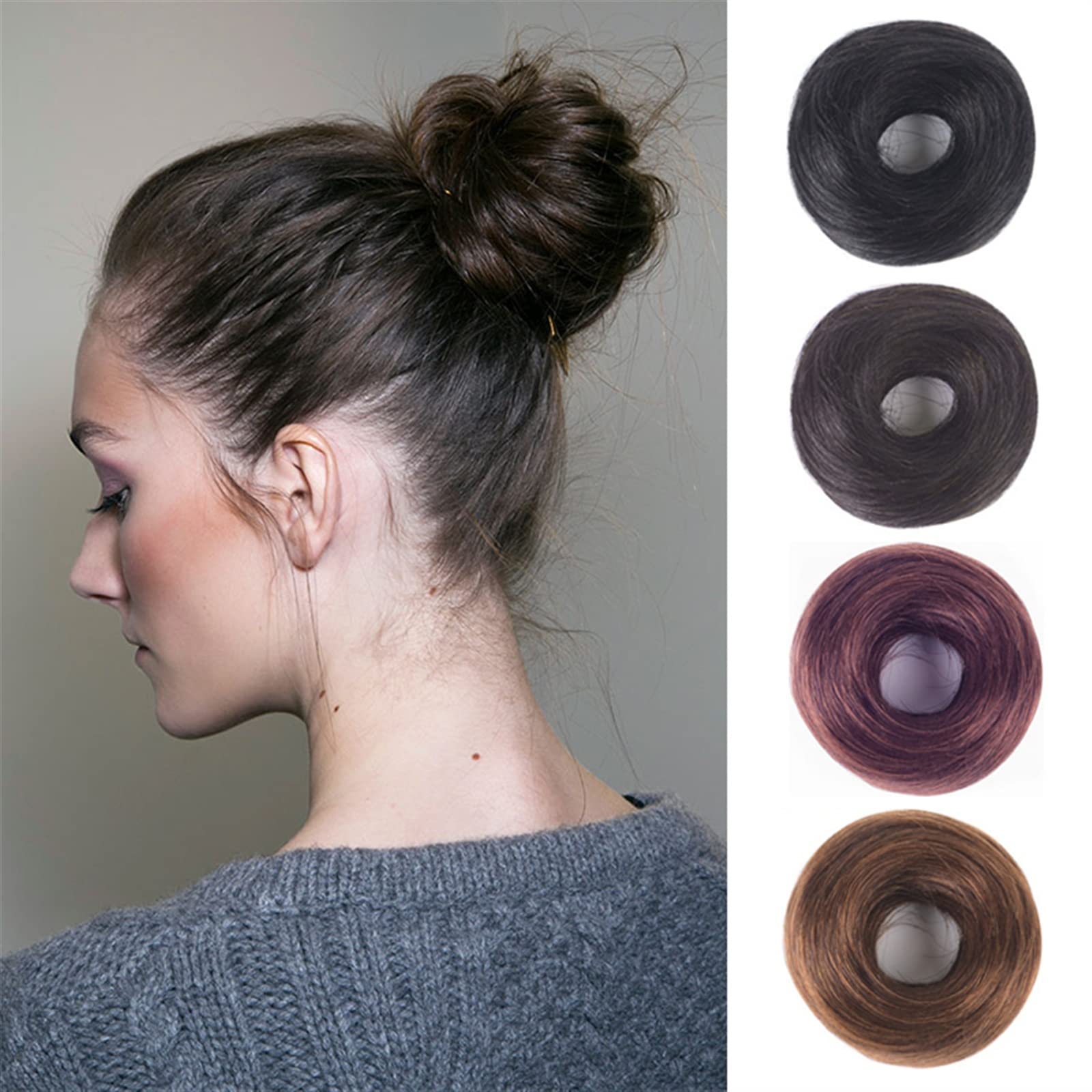 moño desordenado pieza de pelo 1 unidad de postizos de moño con banda de goma elástica for mujeres, moño de cabello humano, moño desordenado, pieza de cabello, moño de donut, cabello Remy brasileño Ha