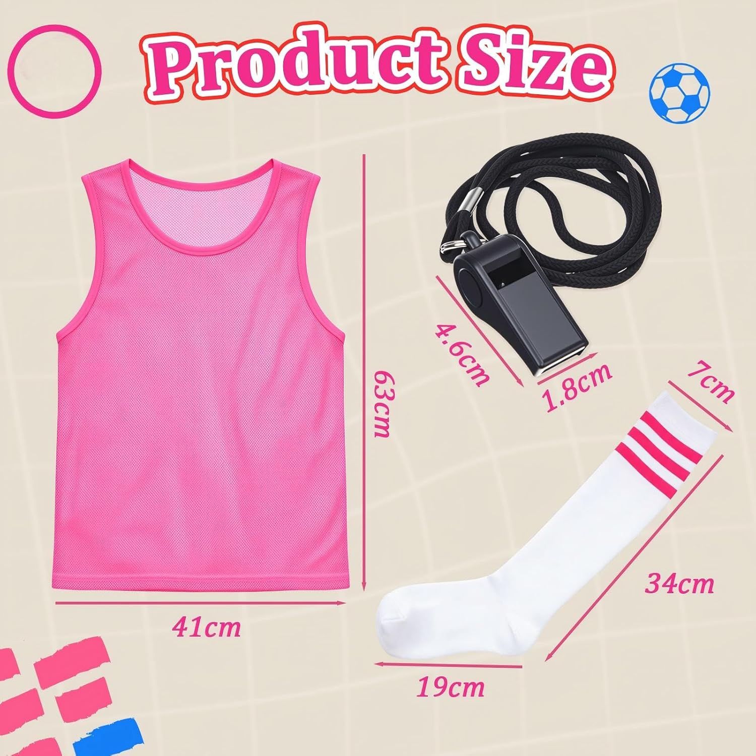 Boyiee 12 Set Soccer Training Equipment, Soccer Pinnies Adult Knee High Socks Plastic Coaches Whistles with Lanyard Scrimmage Jerseys Vests for Daily Wear, Cosplay, Sports Meet, S Size