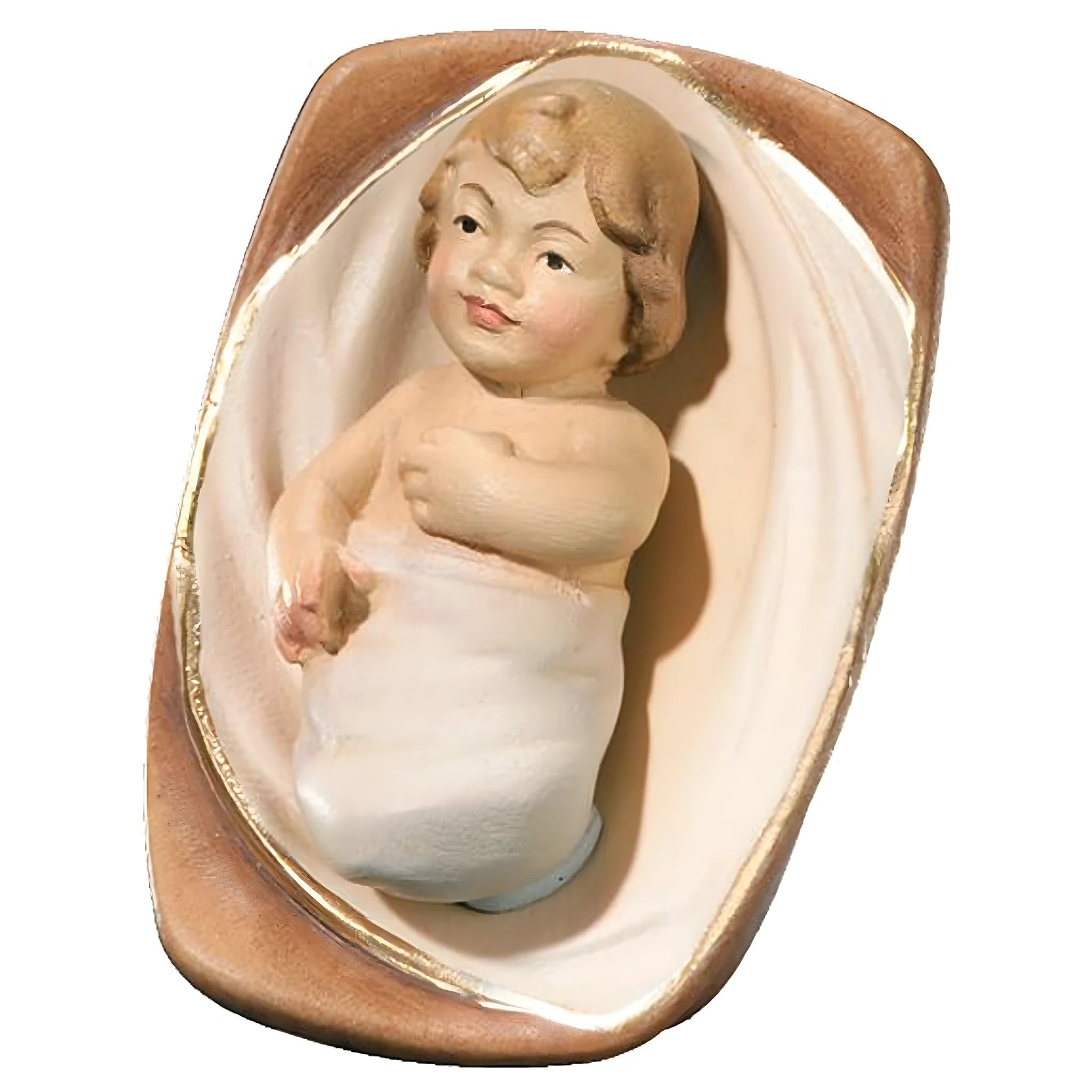 Cradle Carved Infant - Colored Maple Wood by Dolfi